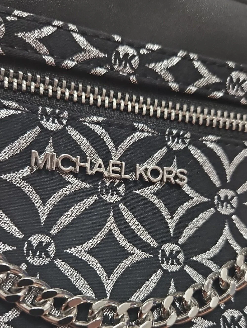 Michael Kors Black and White Geometric Signature Crossbody